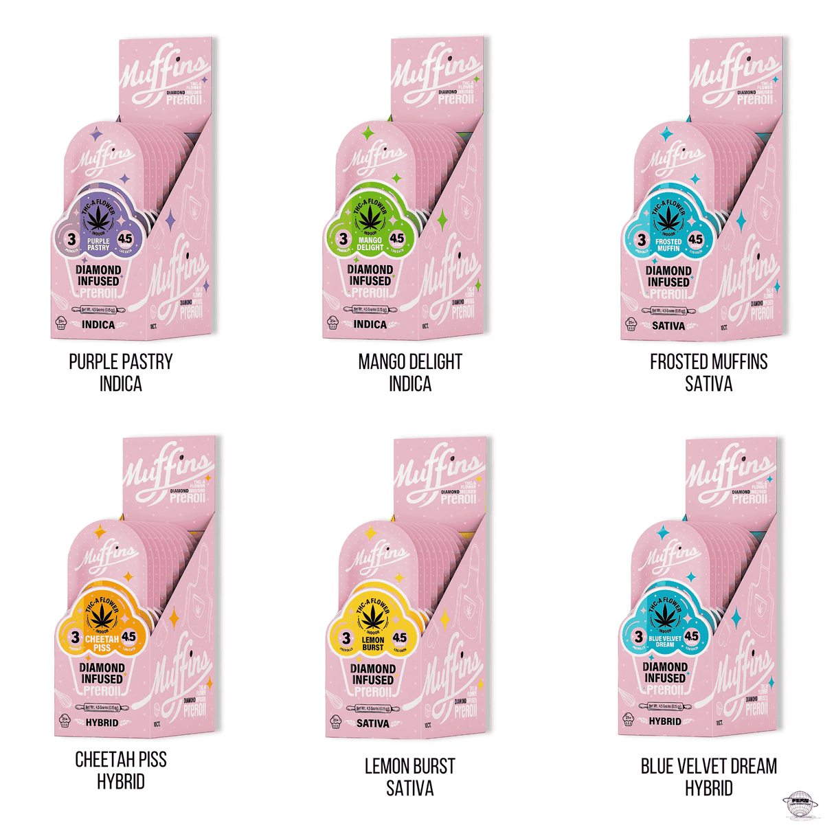 Muffins Diamond Infused THCA Pre-Rolls – 3 x 1G Pre-Rolls | Sold in 10 Count Display