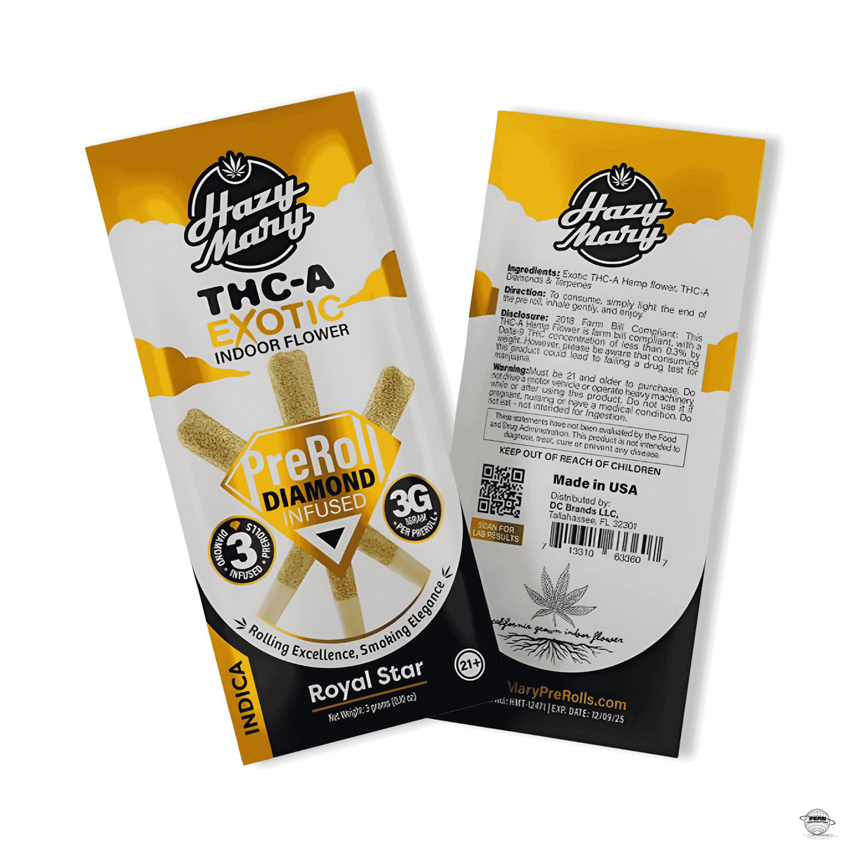 Hazy Mary Premium THCA Diamond 1G Pre-Roll – 3 Pack | Sold in 10 Count Display
